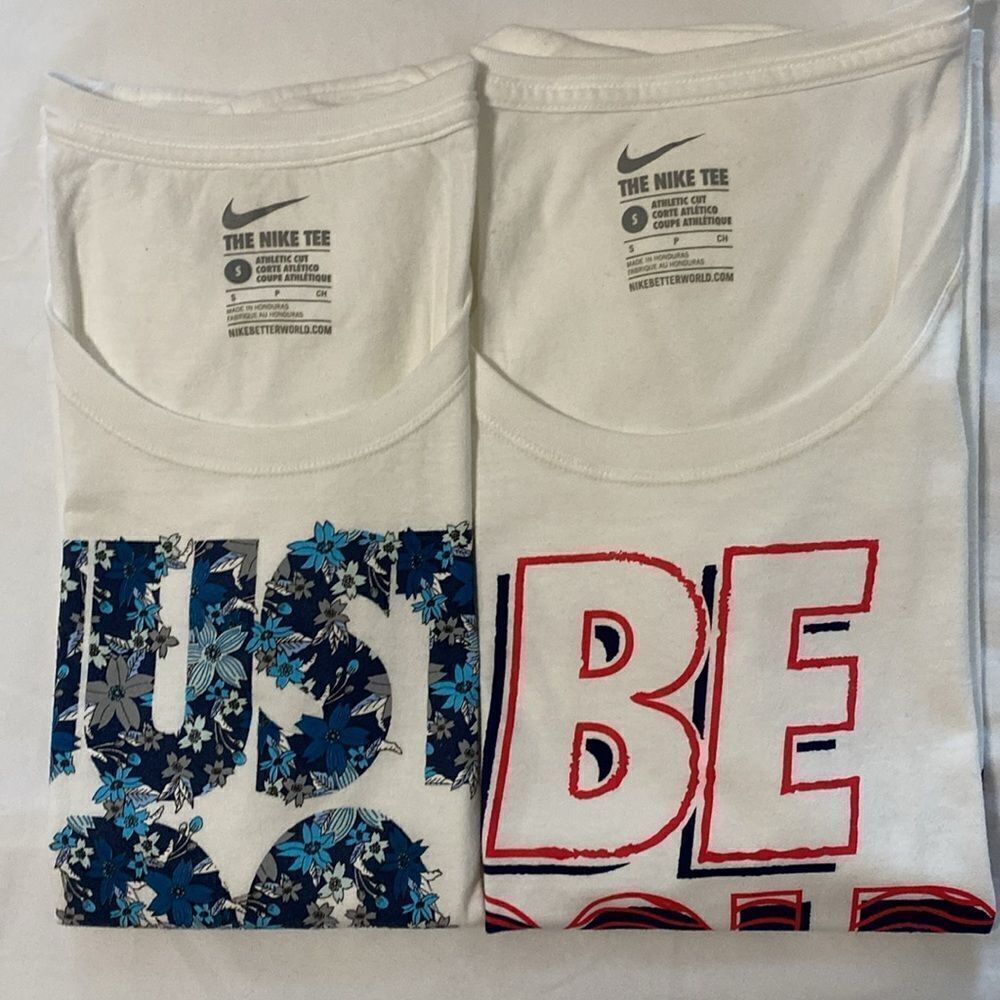 NIKE Women’s Two (2) White T Shirts with Print Size S - Picture 1 of 10